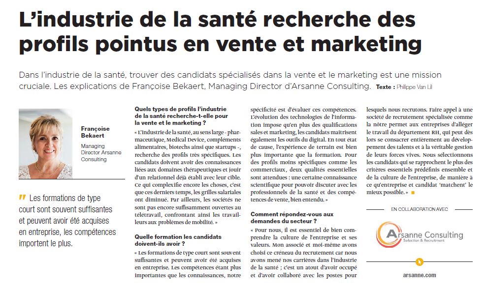 L'industrie de la santé recherche des profils pointus en vente et marketing